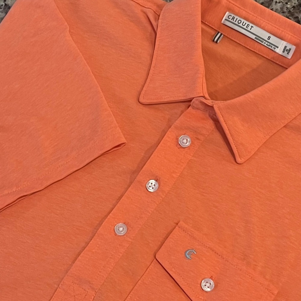 Criquet Polo Shirt Mens Small Orange Short Sleeve Pima Cotton Blend